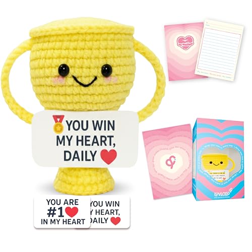 LUVLOOP Crochet Love Trophy with 2 switchable Cards – Handmade Romantic Gift for Him Her, Boyfriend Girlfriend, Husband Wife – Anniversary, Valentine, Birthday, Christmas I Love You Gift for Couples