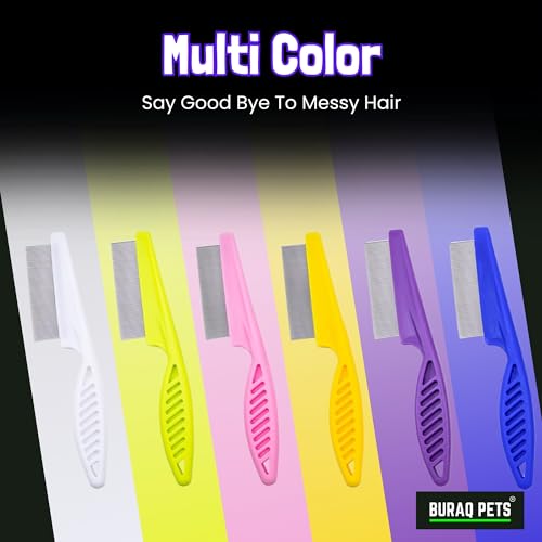 Image of Buraq Flea Comb for Cats and Dogs Large Stainless Steel Grooming Comb for Removing Fleas Ticks Lice Eggs and Dirt with Anti Slip Handle Suitable for All Hair Types