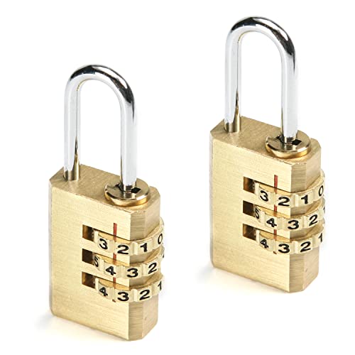 Image of 3-Digit Combination Padlock Shackle Copper Resettable Padlock Gym Lock Waterproof for Gate & Door Hasps Toolboxes Drawing 3mm 2PCS