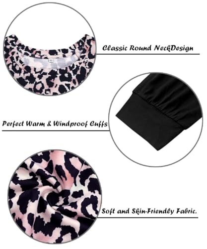 TIYOMI Plus Size Tops for Women Long Sleeve Pullover Round Crew Neck Color Block Colorblock Tops Leopard Cheetah Animal Print Tunic Autumn Fall Winter Spring Sweater Brown Pink Black 2XL