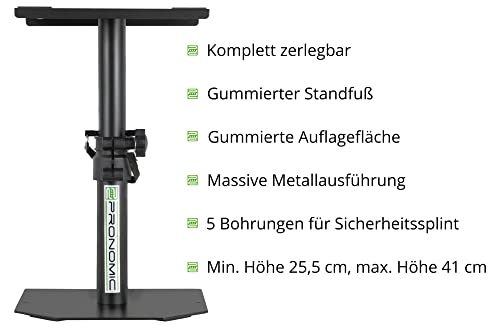 Pronomic SLS-36P BK Tischstativ für Studio Monitore - Stabiles Boxenstativ für Studiomonitore - Hohe Ausführung - Höhenverstellbar von 25,5 bis 41 cm - Ablagefläche mit Moosgummistreifen - Schwarz