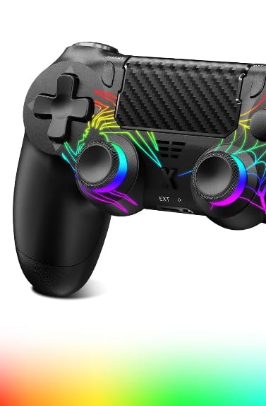 Puiseno Light-up Wireless Controller for PS-4,New RGB Controllers with Hall Effect Joystick/1000mAh Battery/Type-C/Vibration/6-Axis Gyro/Headphone Jack/Touch Pad,for PS-4/Slim/Pro Console (Black)