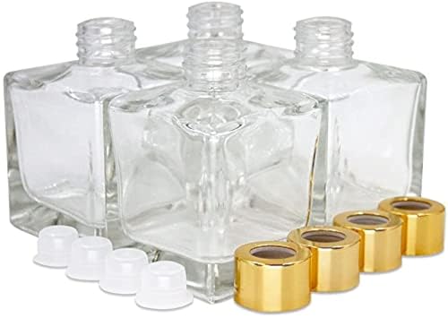 Royal Saphire Square Glass Diffuser Bottles with Gold Caps-3.7" High, Home Fragrance Accessories Use for DIY Replacement Reed Diffuser Set of 4 (50ml)