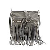 ZRHWSPD Bolsos Retro con Flecos Bolsos de Mujer con Remaches y borlas, Bolsos Cruzados(Gray)