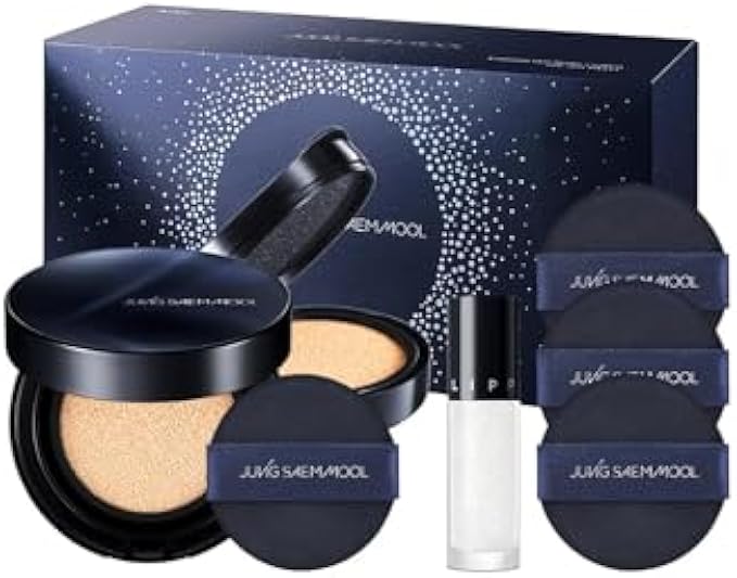 JUNG SAEM MOOL [JUNGSAEMMOOL OFFICIAL] Essential Skin Nuder Cushion Special Set (Fair) | Nuder Cushion Navy Edition (Refill included) + Lip-Pression Glittering Topper (2g) + Navy Cushion Puffs (3pcs)