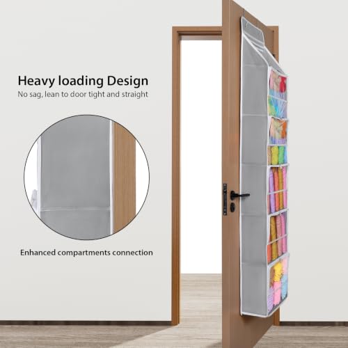 Image of Univivi Hanging Yarn Storage Organizer with 6 Zipper Closure Compartments, Large Capacity Knitting Organizer Storage, Over the Door Hanging Yarn Holder for Knitting Needles, Crochet Hooks (Light Grey)