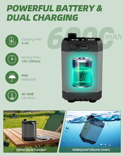 Ducha portátil para camping - Bomba recargable de 6000mAh para ducha de campamento al aire libre con impermeabilidad IPX8, pantalla LED y 4 modos de spray para viajes, mascotas y lavado de autos miniatura 2
