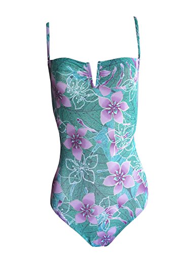 Maillot de bain bandeau haut de gamme Solar Tan Thru vert et violet bonnet B