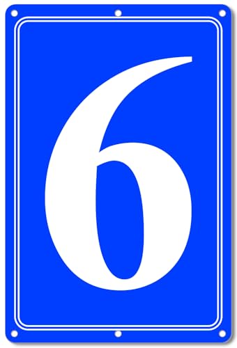 Image of Premium Aluminum Number Signs 6, Metal 12 inch X 8 inch Blue Numbered Signs Outdoor for Parking Lots, Floor, Dock, Court, Aisle, Field, High Visibility, No Fade, Weather-resistant