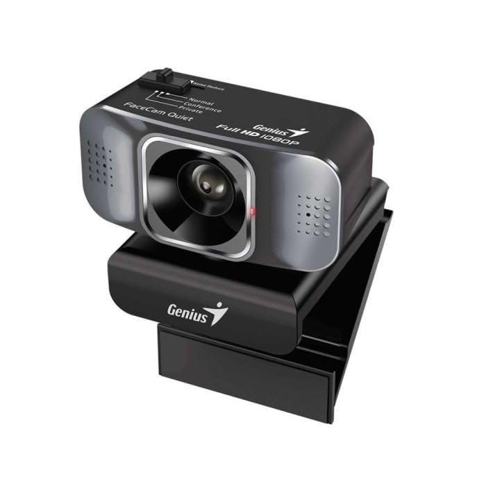 Genius Cámara web FaceCam Quiet Black (Full HD 1920 x 1080p, 30 fps, rotación de 360 grados, reducción de ruido)