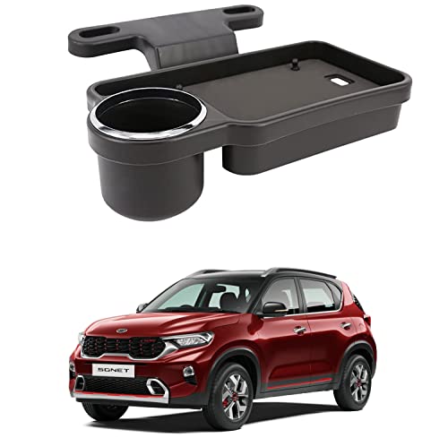 Image of Oshotto (FT-04) Foldable Car Auto Headrest Rear Back Seat Table Drink Food Cup Tray Holder Compatible with Kia Sonet - Black