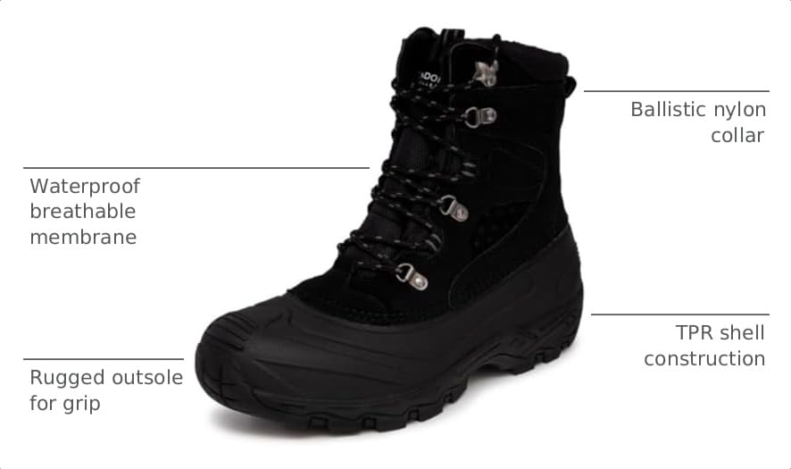 Image of LONDON FOG Breckenridge Waterproof Mens Winter Boots - Leather Insulated Mens Snow Boots - Grey, Black or Brown - Men Medium or Extra Wide Widths Size 7 to 15