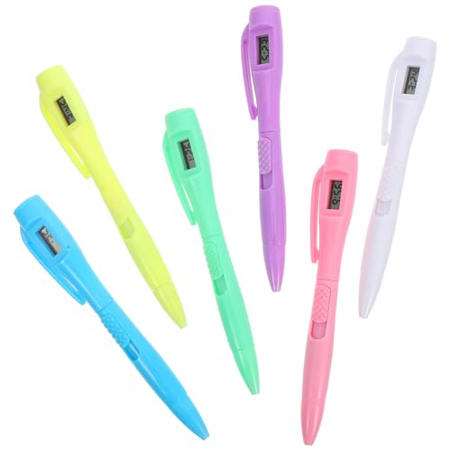 NOLITOY 6Pcs Ballpoint Pens with Digital Clock Fine Point Time-Tracking Pens for Note-Taking Exams with Blue Ink for Students and Office Use