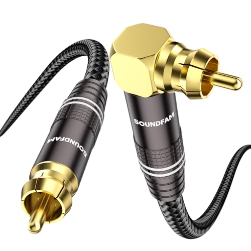 SOUNDFAM Long Subwoofer Cable 15ft - 90° Right Angle RCA Cable | Dual Shielded for Home Theater, Large Rooms