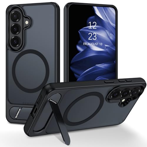 DUEDUE Magnetic for Samsung S26 Case with Stand, [Fit for MagSafe] [Built-in Kicktand] [14FT Drop Protection] Matte Translucent Slim Fit Boys Girls Men Women Phone Case Samsung S26, Black