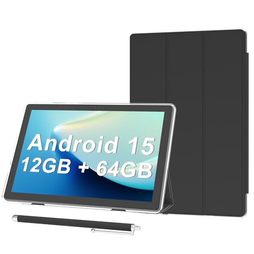 Image of 10 inch Android 15 Tablet with Case, 10GB RAM + 64GB ROM (Expand to 1TB), Quad Core Processor, 5G WiFi 6, BT5.0, 1280x800 HD Display, 6000mAh, Dual Camera, GMS