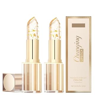 2Pcs Colour Changing Lipstick, PH Adjusting Clear Lip Stick with Gold Foil, Transfer Proof, Long Lasting, Moisturizing Lip Balm, Glossy Shine, 24H Hydrating, Temperature Sensitive Lipsticks for Women
