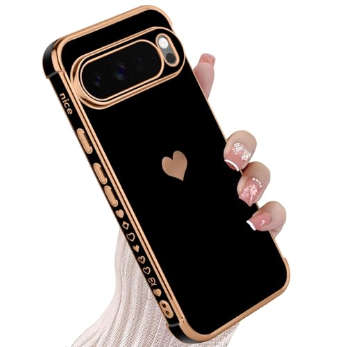 KANGHAR Compatible with Google Pixel 10 Pro XL 5G Case for Women Girl, Plating Edge Cute Love Heart Soft TPU Bumper with 4 Corners Shockproof Protection Phone Case Cover for Pixel 10 Pro XL 5G(Black) by KANGHAR - Used condition - US$6.20