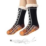 レディース ヒートソックス | USB 滑り止め保温ソックス,キャンプ 冬 アウトドア 冷え性 屋内 秋 就寝 靴下 狩猟 - 登山 スキー ウィンタースポーツ 防寒 ギフト