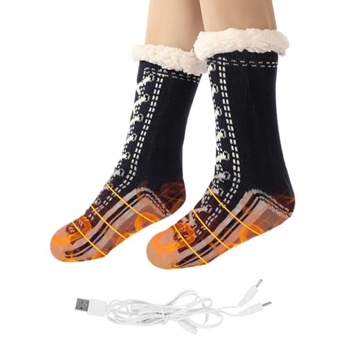 ETUCYNG Calcetines térmicos para mujer | Calcetines calentadores antideslizantes USB | Calentadores de pies de camping para clima frío, zapatos de dormir, caza, camping, viajes, otoño, al aire libre