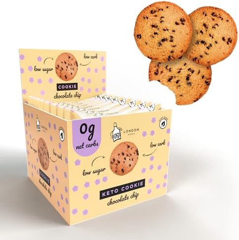London Apron 12 Soft Baked Chocolate Chip Keto Cookies – Keto Snacks | 0g Net Carbs, Low Carb Sugar Free Biscuits, Individually Wrapped, Made in UK