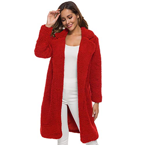DONTAL Coat for Women Turndown Collar Long Sleeve Pullover Open Front Parka Jacket Long Outerwear Red