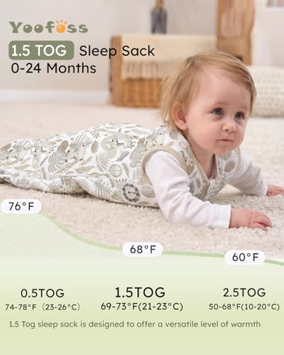 Image of Yoofoss Baby Sleep Sack 6-12 Months, 1.5 Tog Baby Wearable Blanket with 2-Way Zipper, 100% Cotton Organic Fabric Winter Infant Sleeping Sack, Warm Soft Comfy