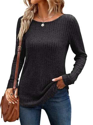 ANRABESS Long Sleeve Shirts for Women Crewneck Tunic Tops Business Casual Fit Fall Lightweight Sweaters Fashion Clothes 2025