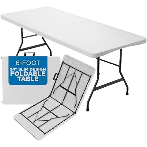 Sorfey Narrow Folding Table 6 Foot X 24-inch, White Plastic Cover
