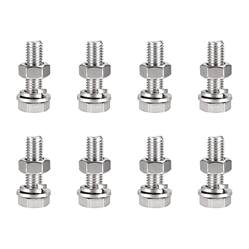 Image of uxcell M10 x 40mm Hex Head Screws Bolts, Nuts, Flat & Lock Washers Kits, 304 Stainless Steel Fully Thread Hexagon Bolts 8 Sets