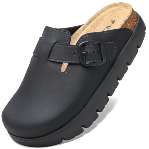 Image of Women's Suede Platform Clogs Chunky Mules Slip On