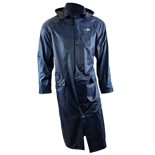 RK Safety RC-PP-NVY44 Navy PVC Polyester Trench Rain Long Coat With Hoodie(Navy, Large)