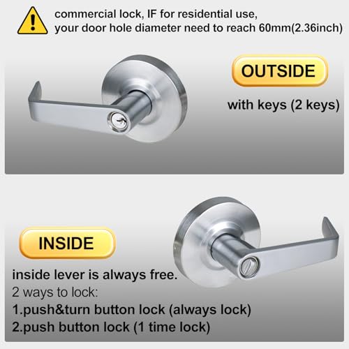Image of Keyed Entry Commercial Door Lock for Office Heavy Duty Grade 2 Lever | 2-3 /4''Backset, Non-Handed, UL 3 Hour Fire Rated, ADA Compliant, Satin Chrome Finish 26D, X-XG-ET-70