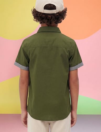 Image of Amazon Brand - Symbol Boys 100% Cotton Solid Casual Shirt | Half Sleeves | Regular Fit | Age 2-14 Years