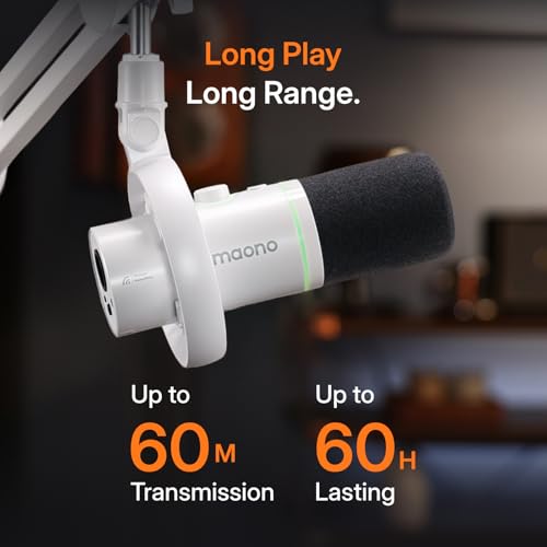 Image of MAONO PD200W Hybrid Wireless Podcast Microphone for PC, Dynamic XLR USB Mic with Desktop Stand, Software, Noise Cancellation, for Vocal Recording, Streaming, Content Creation,White