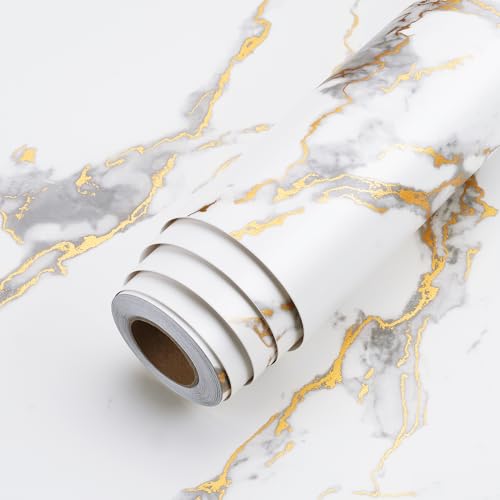 LACHEERY Thick White Marble Contact Paper for Countertops Waterpr...