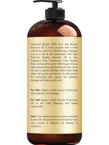 Handcraft Blends Avocado Oil - 16 Fl Oz - 100% Pure and Natural - Premium Grade Oil for Skin and Hair - Carrier Oil - Hair and Body Oil - Massage Oil - Cold-Pressed and Hexane-Free - Thumbnail 2