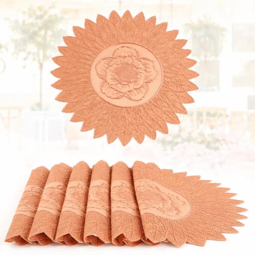 Image of Dakshya Industries Round Table Mats Set of 6 for Dining Table | Waterproof PVC Placemats | Heat Resistant & Easy Clean Dining Mat Set for Home Kitchen, Copper
