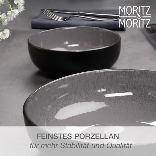 Moritz & Moritz VIDA Servierschalen Set Anthrazit - 2x Große Schalen aus hochwertigem Porzellan, Modern & Zeitlos, Mikrowellen- & Spülmaschinengeeignet - Perfekt für Salate, Pasta, Snacks & mehr