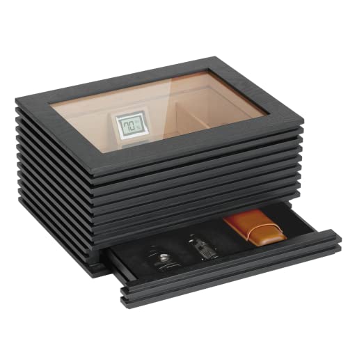 Case Elegance Kobi Modern Glass Top Humidor, Dark Gray Wood, Digital Hygrometer, Spanish Cedar, Humidor Solution, Hydro System, And Hidden Accessory Drawer. Holds 50-80 Cigars By Klaro #TOP7