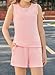 blibean Tween Girls Summer Clothes Set Big Kids Sleeveless T-Shirt Shorts Pockets Outfits Textured Fashion 2 Piece Knit Tops Thread Vacation Sets Size 10-11 Years Old Pink
