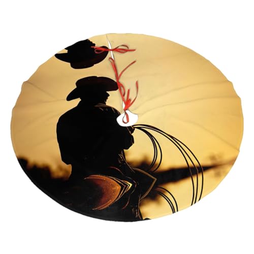 Falda de árbol de Navidad con estampado de silueta de vaquero con lazo, decoración de árboles, faldas de Navidad, cubierta de Navidad para fiestas, decoración de invierno para el hogar