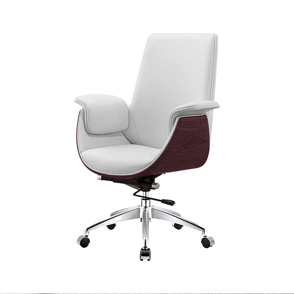 LIXIDIAN Ergonomic Office Chair with Pulley Bracket,High-Back Leather Adjustable Desk Chair with armrests,for Office, Dormitory, Home (Color : Black) (White) Chair