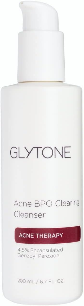 Glytone Acne BPO Clearing Cleanser - 4.5% Benzoyl Peroxide - For Moderate to Severe Acne-Prone Skin - Fragrance & Paraben-Free, Non-Comedogenic - Non-Irritating - 6.7 fl. oz