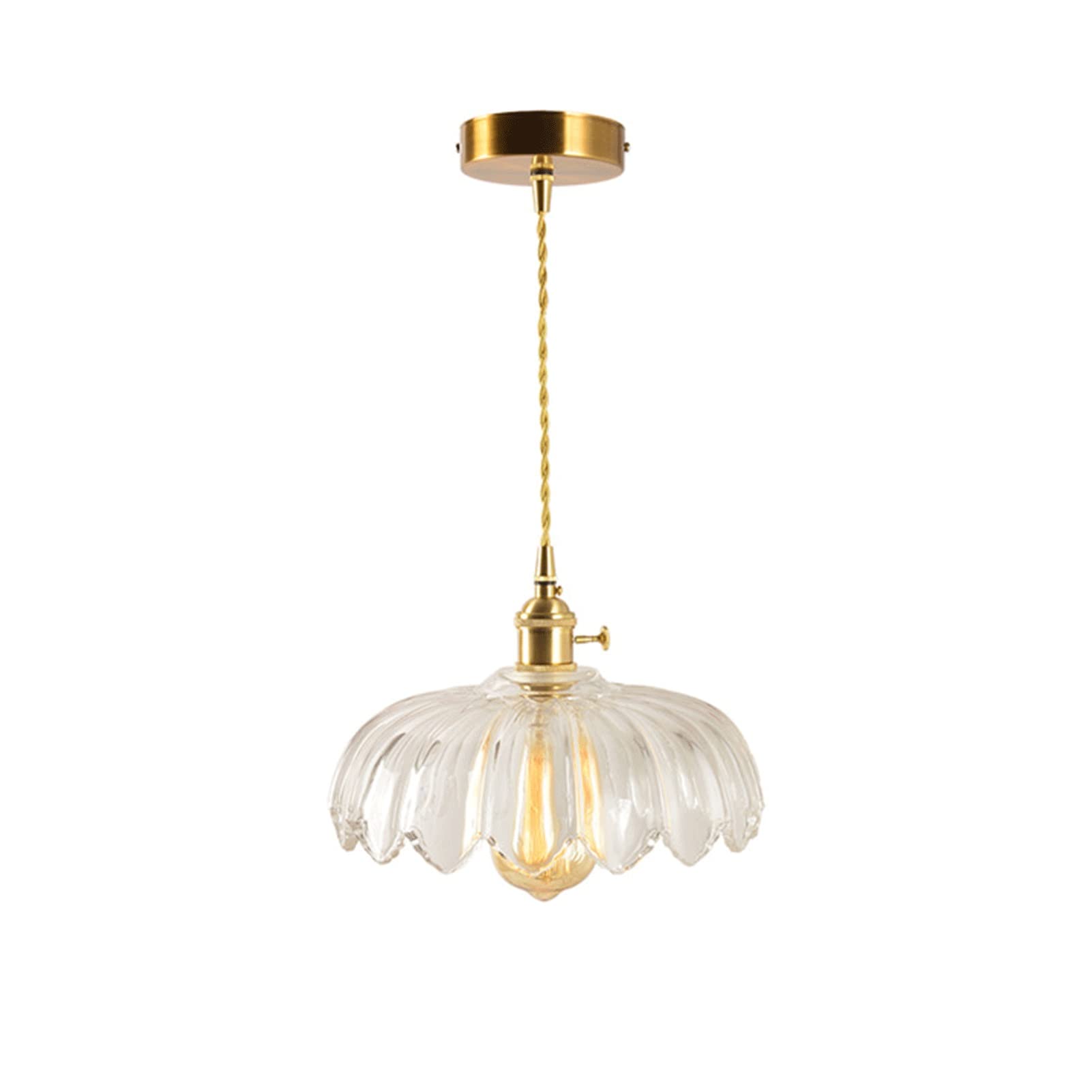 Chandelier Light Vintage Brass Glass Pendant Lamp Farmhouse Glass Lotus Chandelier Industrial Vintage Hanging Light Adjustable Length Ceiling Lighting Fixture for Bedroom Loft Bar Dining Room Hanging
