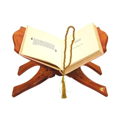 Handcrafted Wooden Book Stand, Holy Book Holder with Brass Tassel, Traditional Folding Design-image-31
