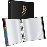 Uquelic Präsentationsbuch, Ringbücher mit 50 klarsichthüllen A4 glasklar (50 Mikron) und 6 bunten PP-Trennblättern, Ordner Organizer für Dokumente, Urkunden, Portfolio,Goldene Blätter-Print