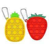 EVERMARKET 2 Pack Mini Push Pop Bubble Sensory Fidget Toy Keychains,Simple Fidget Toy Keychains Stress Relief Hand Toys Wrap Pop Anxiety Reliever Office Desk Toy(Pineapple,Stawberry)