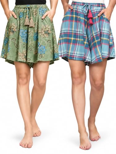 Image of B STORIES Women's Viscose Printed Lounge Culotte Shorts (Pack of 2)