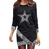 Kleider Sexy Elegant Minikleid Runde Party lange Ausschnitt Nachtgröße für Frauen unregelmäßige Kleider Kleider Leopard-Ärmeln Plus Clubkleid für Frauen Blaues Kleid Damen Glitzer (Silver, XXL)